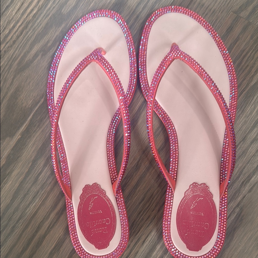 Rene Caovilla Flip Flops with Rhinestone Accents! In excellent condition.